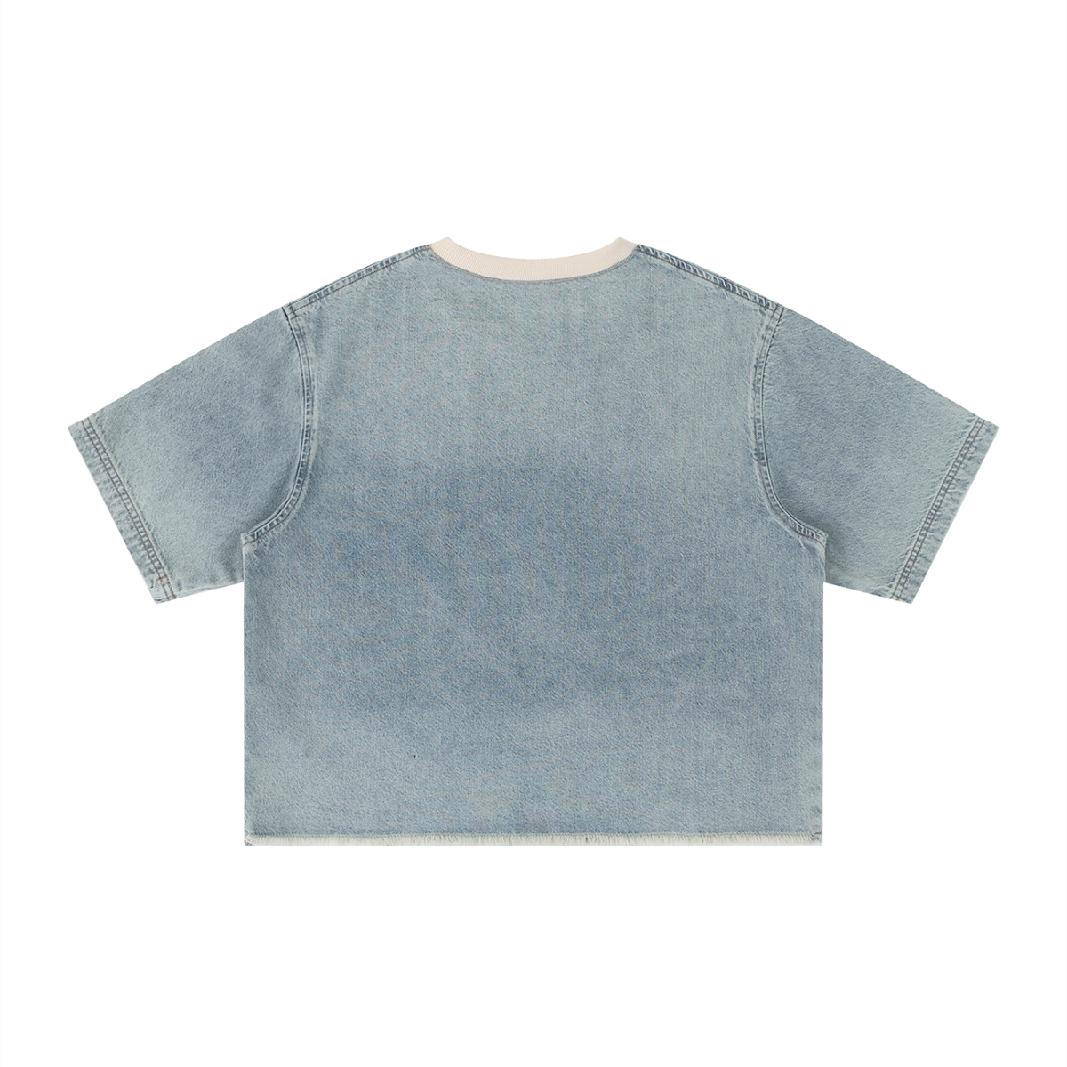 ME AT CHURCH, EVERYBODY GETS A HUG — Unisex Vintage Wash Boxy Raw Hem Denim T-Shirt
