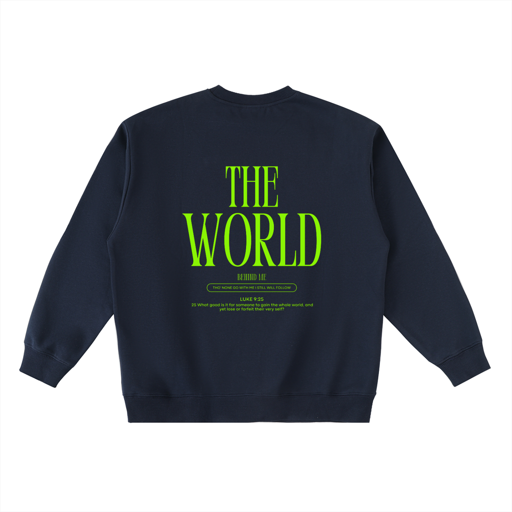 THE CROSS BEFORE ME, THE WORLD BEHIND ME - Green accent - Oversized Crewneck Taped Sweatshirt