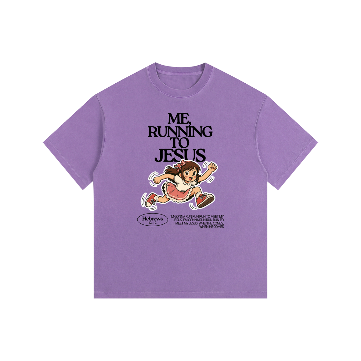 "Me, Running to Jesus" Women's Vintage Washed Oversized Cotton T-Shirt | Black Text & Anime Girl