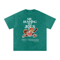 "Me, Running to Jesus" Women's Snow Washed Oversized T-Shirt | White Text & Red Panda | Girl