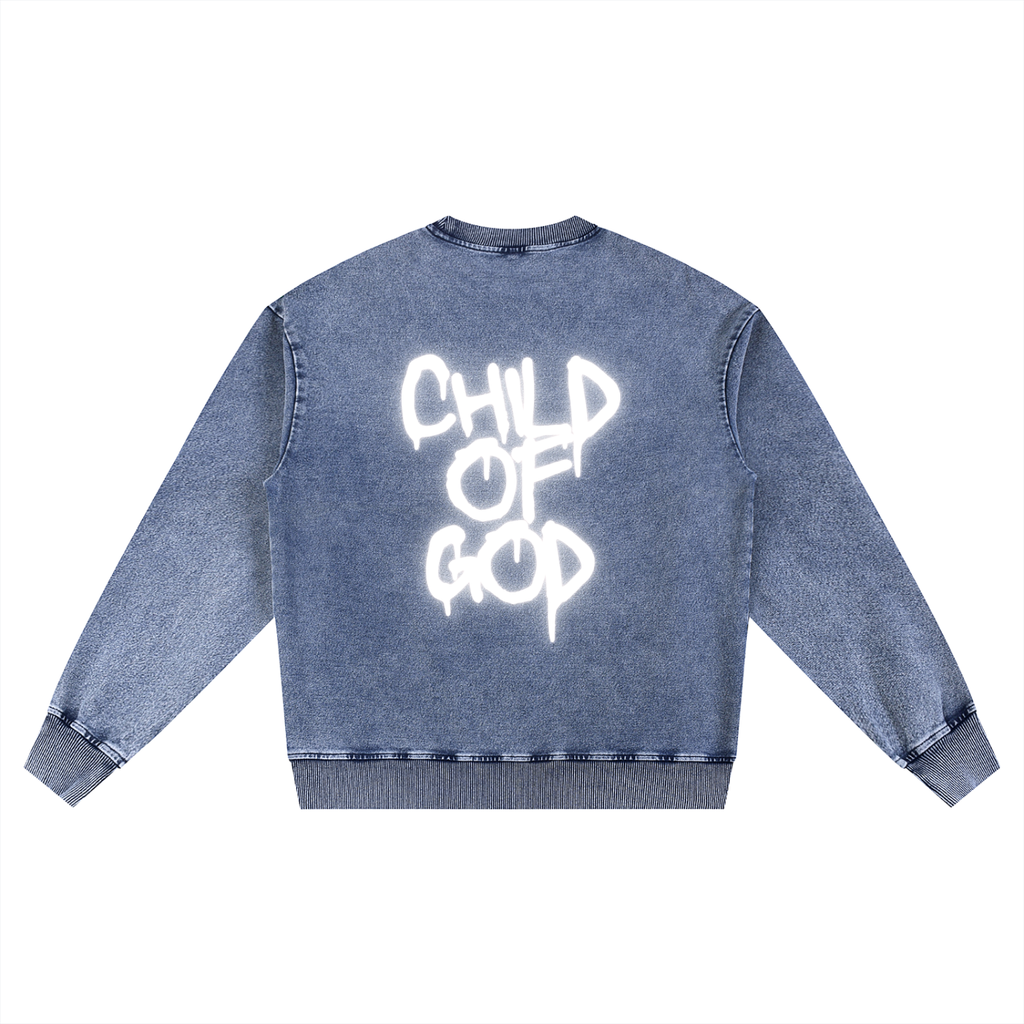 "Child of God" Unisex Snow Wash Oversized Crewneck Sweatshirt