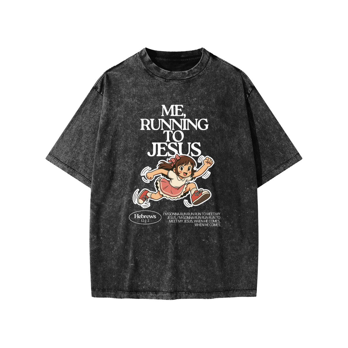 “Me, Running to Jesus” Girl's Snow Washed Kids’ T-Shirt | Anime Girl