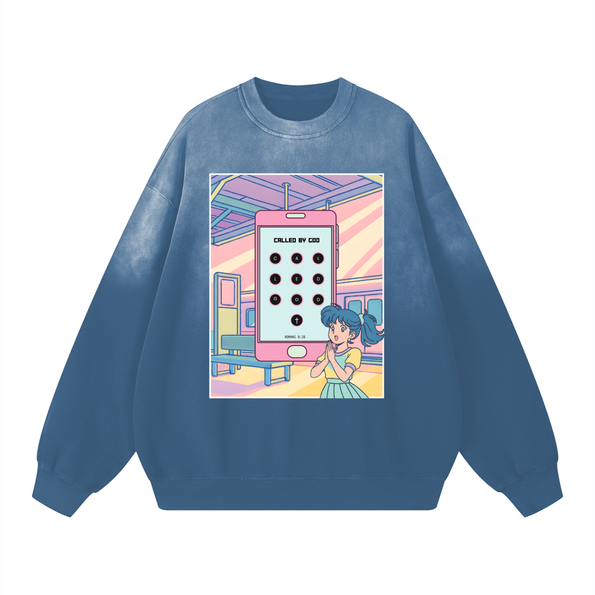 “Called By God” Anime Women’s Sunfade Drop-Shoulder Cotton Sweatshirt