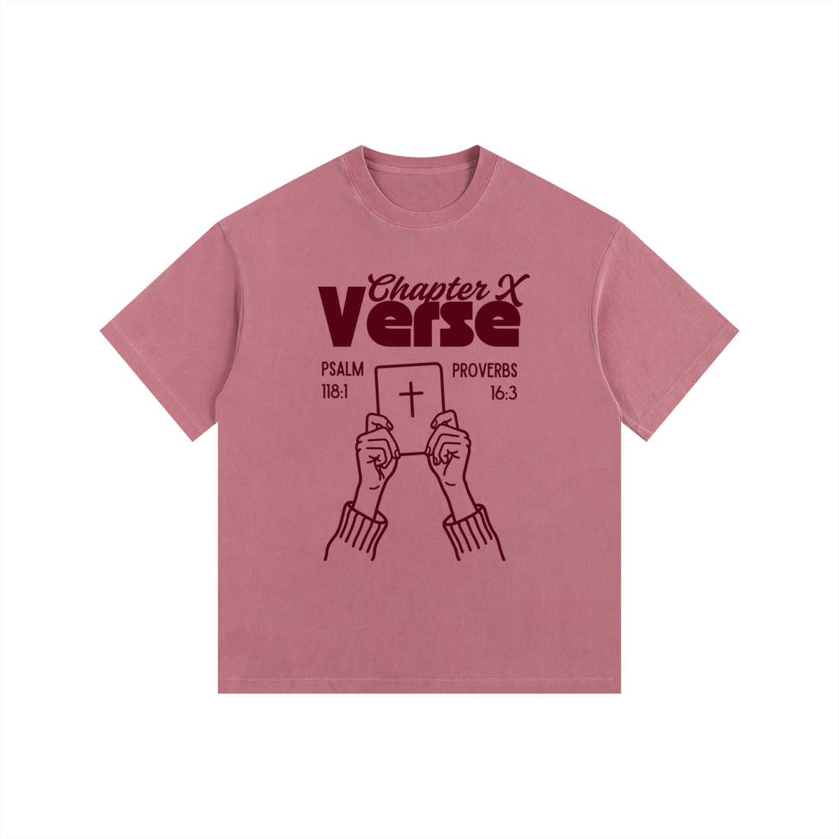 Chapter X Verse Co. Unisex Vintage Washed Oversized Cotton T-Shirt (Ruby Red Text)