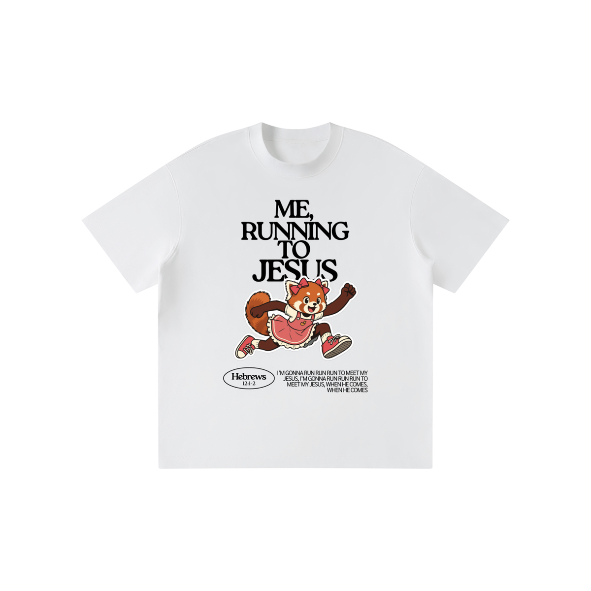 "Me, Running to Jesus" Girl's Solid Crewneck T-Shirt | Red Panda | Girl