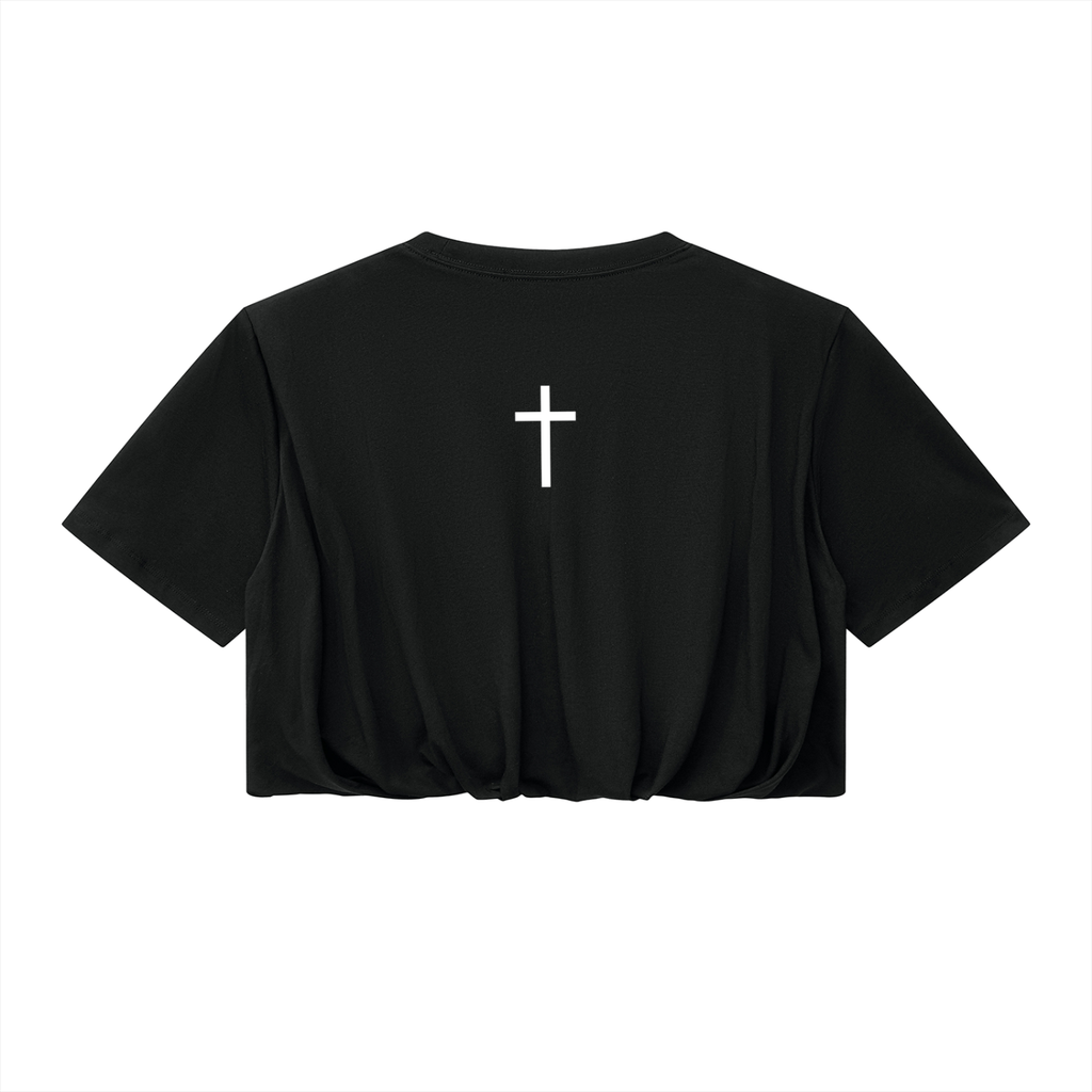 I RIDE WITH JESUS — Women’s Crop Bubble Hem T-Shirt