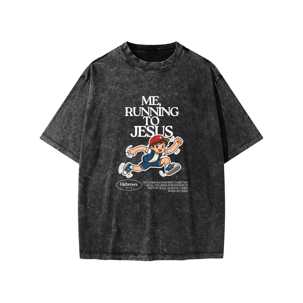 “Me, Running to Jesus” Boy's Snow Washed Kids’ T-Shirt | Anime Boy