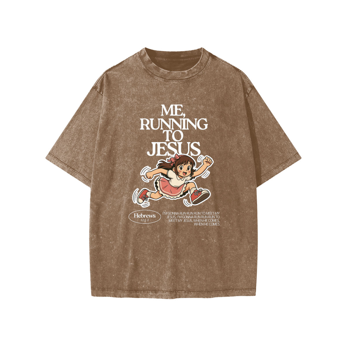 “Me, Running to Jesus” Girl's Snow Washed Kids’ T-Shirt | Anime Girl