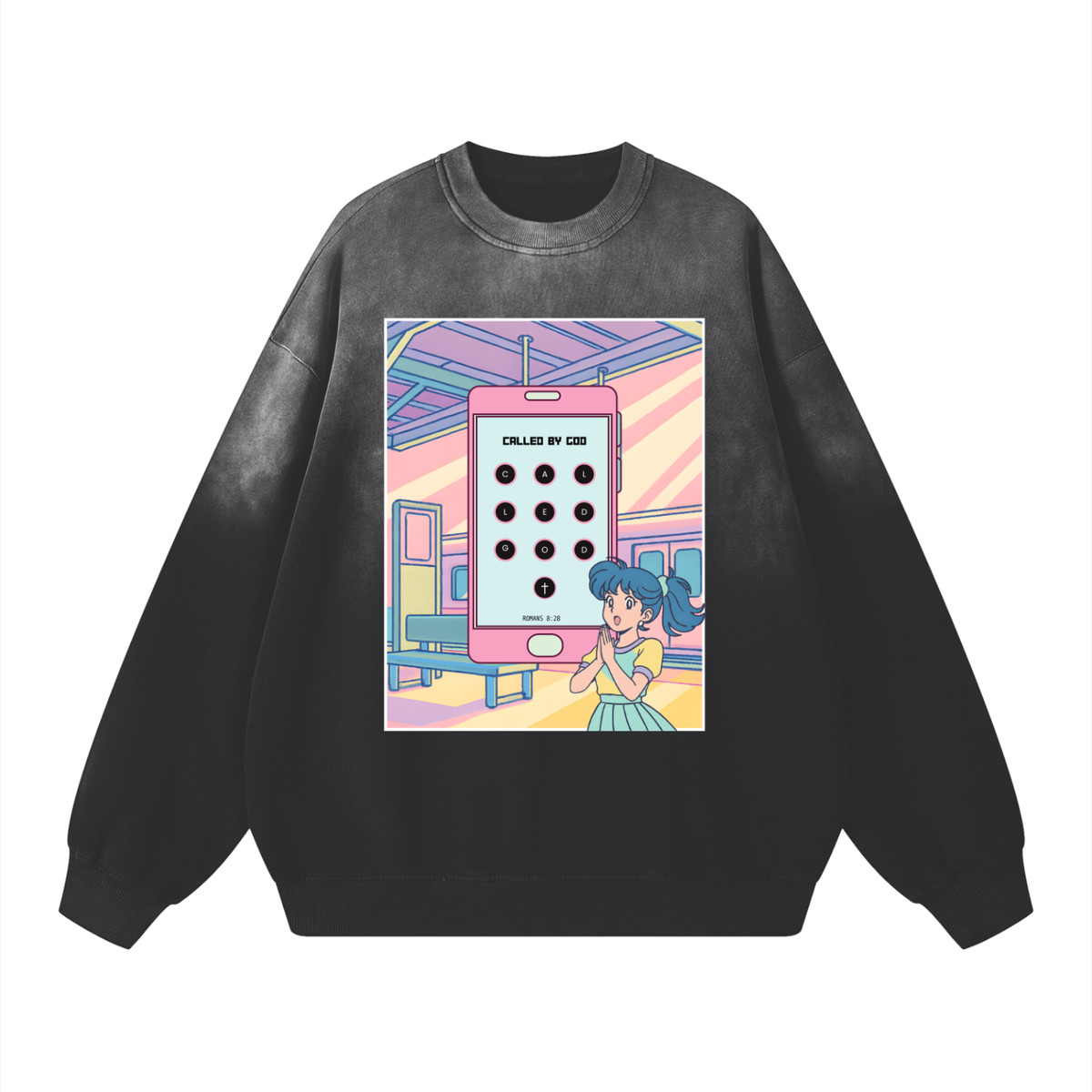 “Called By God” Anime Women’s Sunfade Drop-Shoulder Cotton Sweatshirt