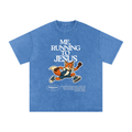 "Me, Running to Jesus" Men's Snow Washed Oversized T-Shirt | White Text & Fox | Boy