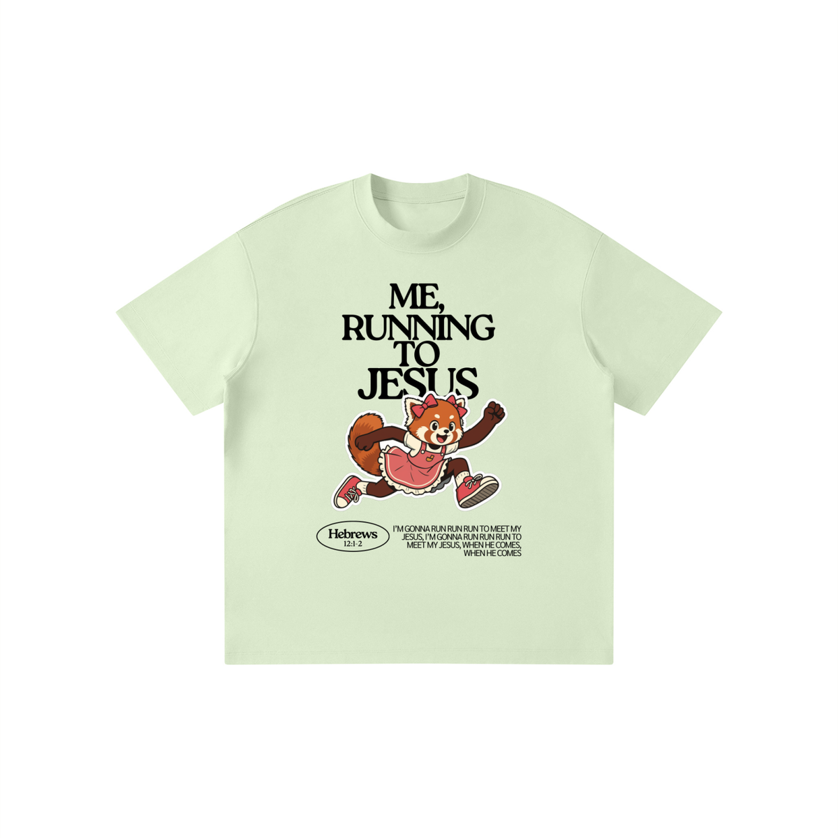"Me, Running to Jesus" Girl's Solid Crewneck T-Shirt | Red Panda | Girl