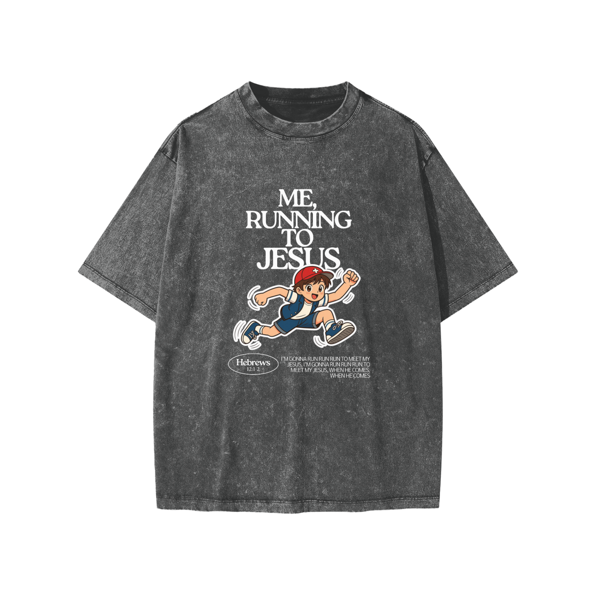 “Me, Running to Jesus” Boy's Snow Washed Kids’ T-Shirt | Anime Boy
