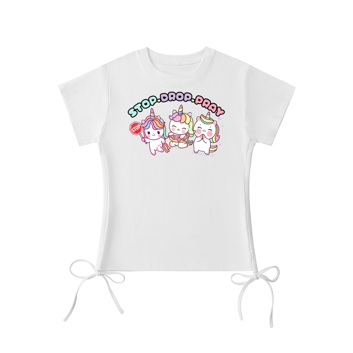 "STOP. DROP. PRAY" — Women’s Essential Drawstring T-Shirt