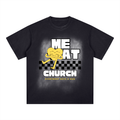 ME AT CHURCH, EVERYBODY GETS A HUG — Men’s Square Patch Monkey Washed T-Shirt