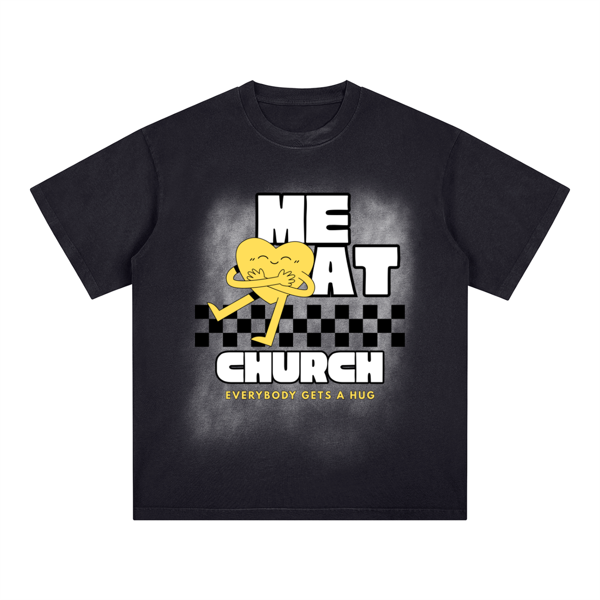 ME AT CHURCH, EVERYBODY GETS A HUG — Men’s Square Patch Monkey Washed T-Shirt
