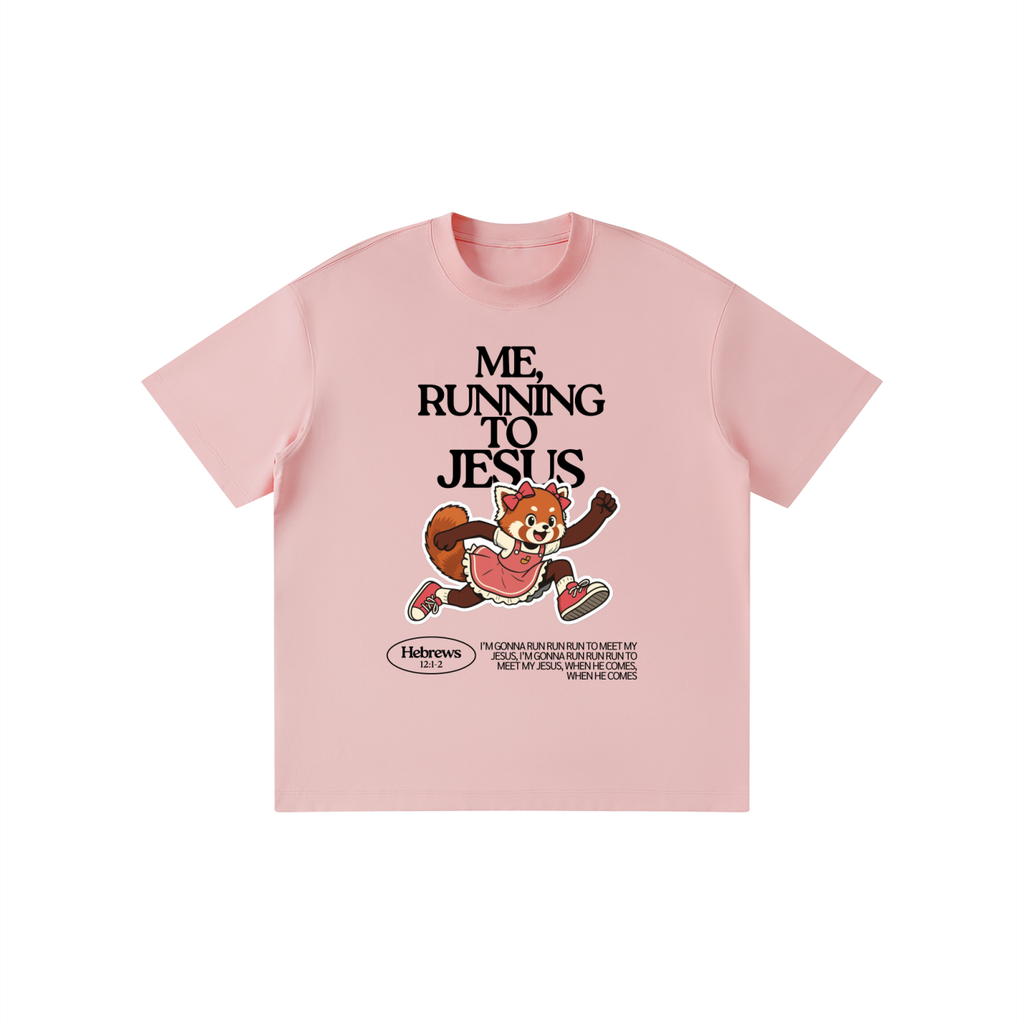 "Me, Running to Jesus" Girl's Solid Crewneck T-Shirt | Red Panda | Girl