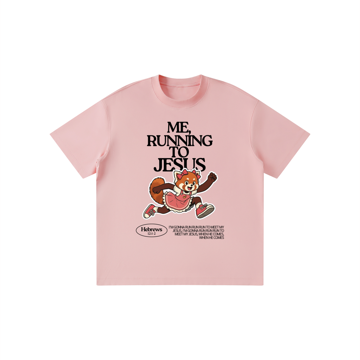 "Me, Running to Jesus" Girl's Solid Crewneck T-Shirt | Red Panda | Girl