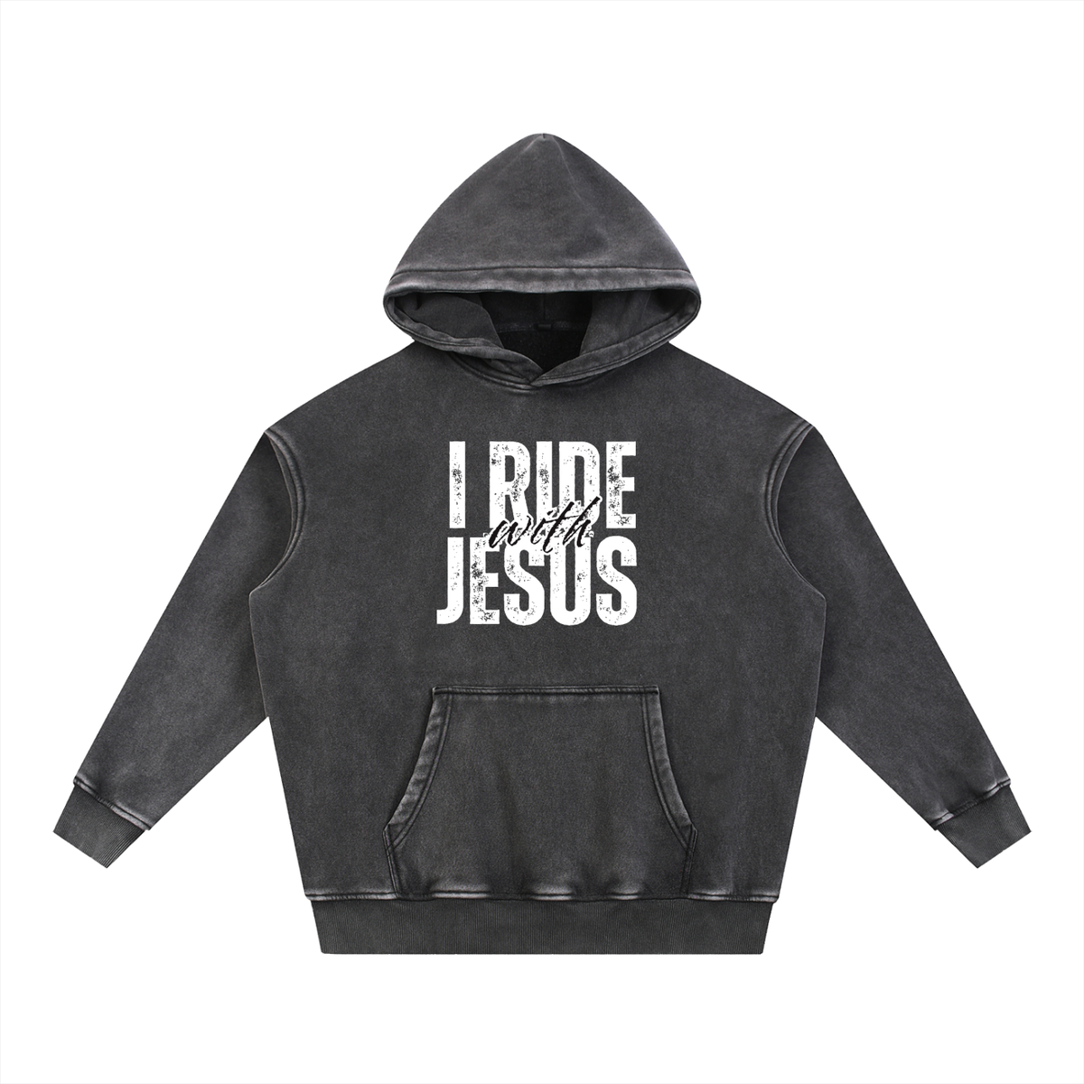 "I Ride with Jesus" Snow Wash Fleece Oversize Hoodie