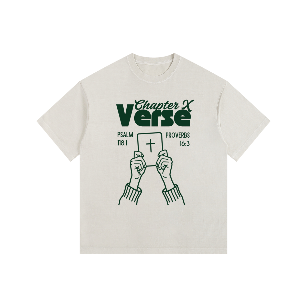 Chapter X Verse Co. Unisex Vintage Washed Oversized Cotton T-Shirt (Hunter Green Text)
