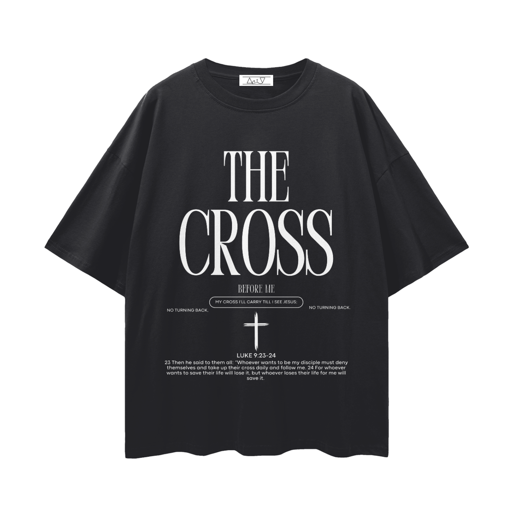 THE CROSS BEFORE ME, THE WORLD BEHIND ME — Streetwear Loose Drop Shoulder T-Shirt (White text)