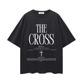THE CROSS BEFORE ME, THE WORLD BEHIND ME — Streetwear Loose Drop Shoulder T-Shirt (White text)