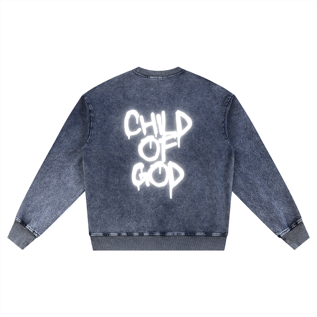 "Child of God" Unisex Snow Wash Oversized Crewneck Sweatshirt
