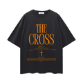THE CROSS BEFORE ME, THE WORLD BEHIND ME—Streetwear Loose Drop Shoulder T-Shirt (Orange text)