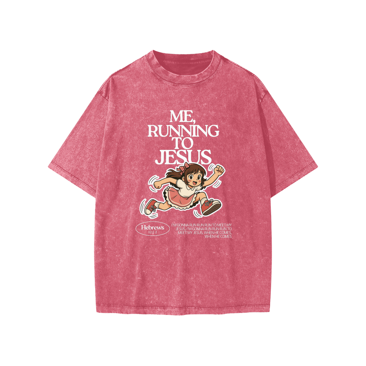 “Me, Running to Jesus” Girl's Snow Washed Kids’ T-Shirt | Anime Girl