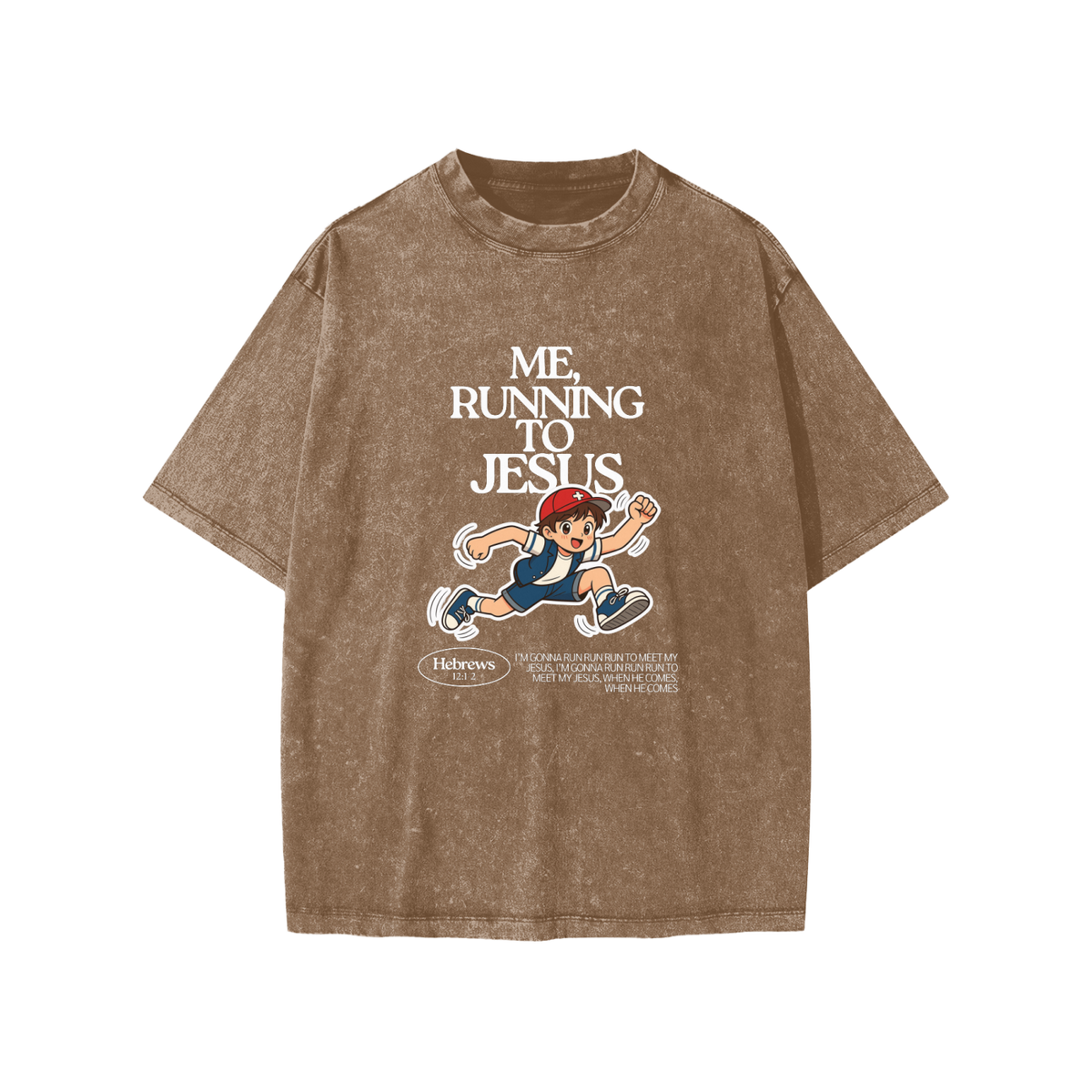 “Me, Running to Jesus” Boy's Snow Washed Kids’ T-Shirt | Anime Boy