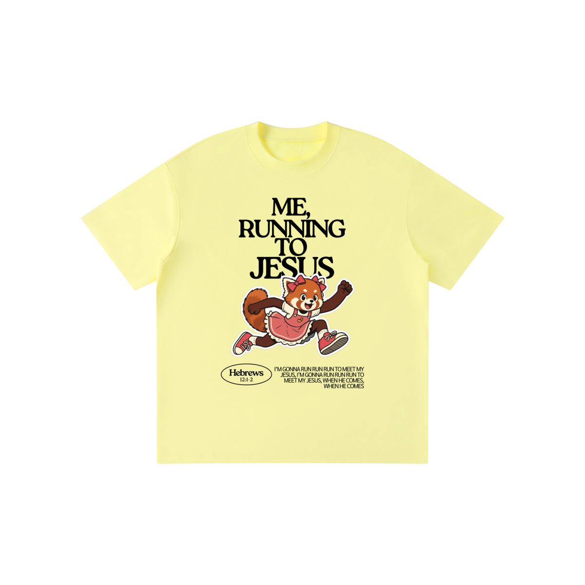 "Me, Running to Jesus" Girl's Solid Crewneck T-Shirt | Red Panda | Girl