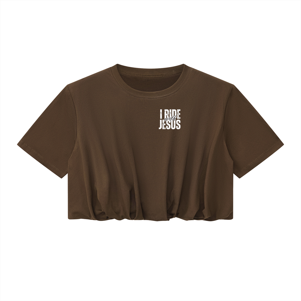 I RIDE WITH JESUS — Women’s Crop Bubble Hem T-Shirt