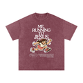 "Me, Running to Jesus" Women's Snow Washed Oversized T-Shirt | White Text & Anime Girl