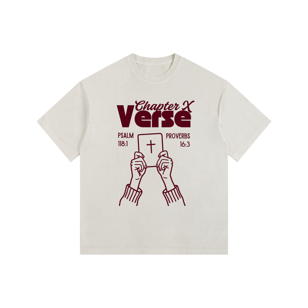 Chapter X Verse Co. Unisex Vintage Washed Oversized Cotton T-Shirt (Ruby Red Text)
