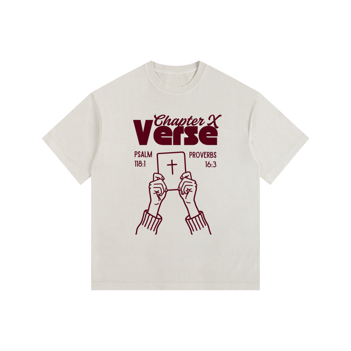Chapter X Verse Co. Unisex Vintage Washed Oversized Cotton T-Shirt (Ruby Red Text)