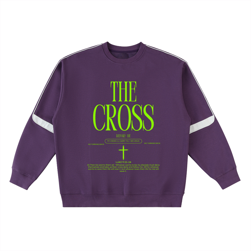 THE CROSS BEFORE ME, THE WORLD BEHIND ME - Green accent - Oversized Crewneck Taped Sweatshirt