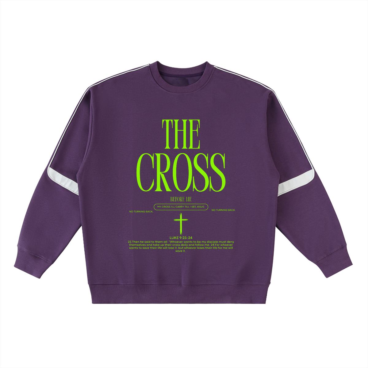 THE CROSS BEFORE ME, THE WORLD BEHIND ME - Green accent - Oversized Crewneck Taped Sweatshirt