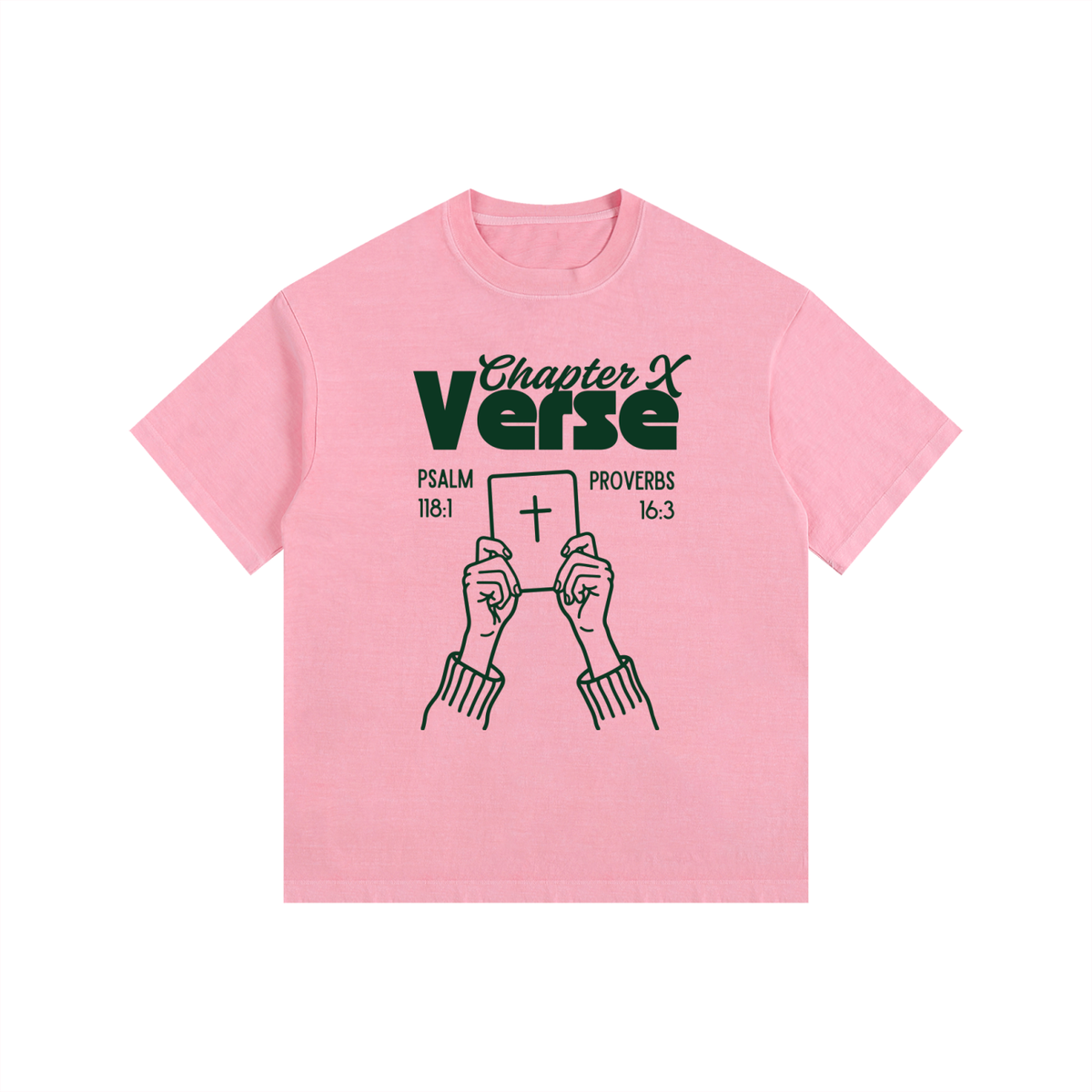 Chapter X Verse Co. Unisex Vintage Washed Oversized Cotton T-Shirt (Hunter Green Text)