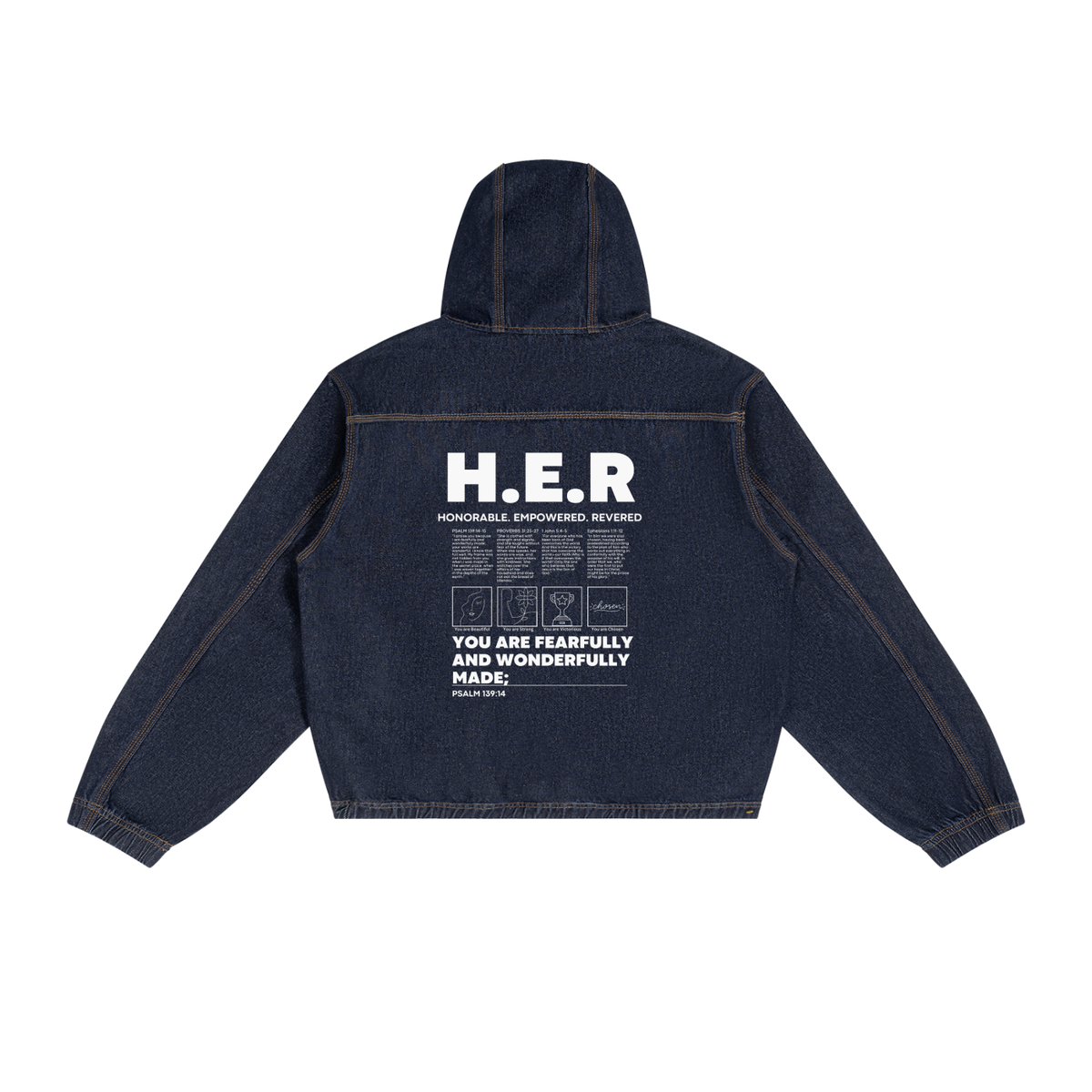 H.E.R. — A Disciple of Christ | Women’s Boxy Vintage Wash Hooded Denim Jacket