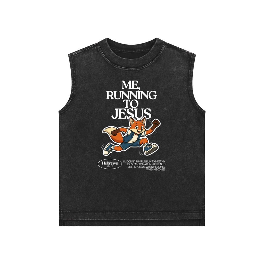 "Me, Running to Jesus" Boy's Snow Washed Kids' Tank Top