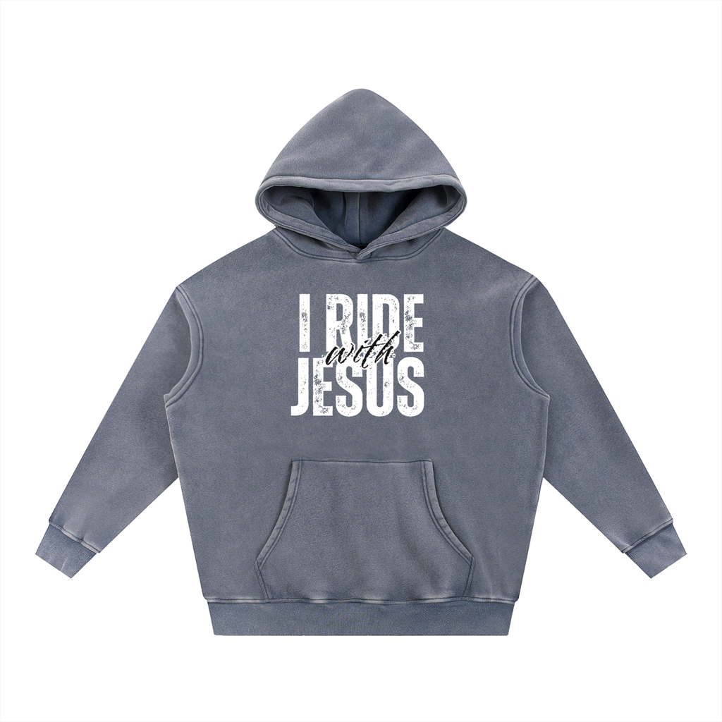 "I Ride with Jesus" Snow Wash Fleece Oversize Hoodie