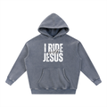 "I Ride with Jesus" Snow Wash Fleece Oversize Hoodie